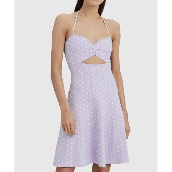 Ronny Kobo Shila Dress Womens Size S Lavender Polka Dots Mini Fit Flare Halter - Picture 2 of 11